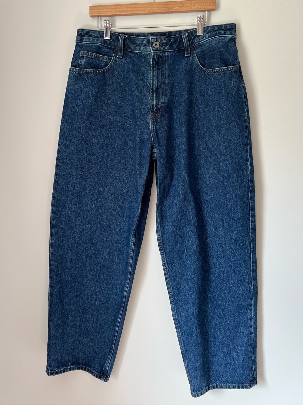 JW Anderson Uniqlo Woman's Baggy Cotton Denim Jeans Dark Blue Wash 32" NEW Fall